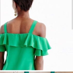 JCrew green off the shoulder flutter sleeve blouse